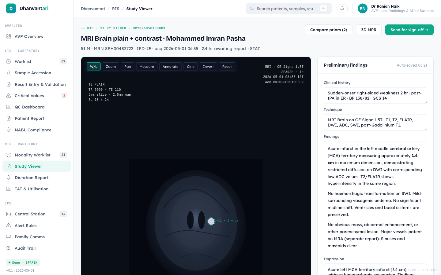 RIS · Modality Worklist + DICOM Viewer